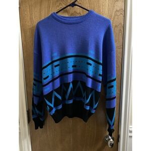 Vintage Repage Aztec 80s 90s Retro Sweater Multi-pattern Size M Bright Colorful